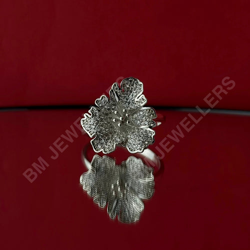 925 Sterling Silver "The Hibiscus" Organic Floral Pavé Statement Ring - BM Jewellers (Image 1 of 3)