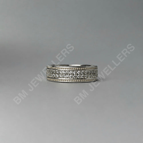 925 Sterling Silver "The Double Pavé Milgrain" Two-Row Clear Stone Band - BM Jewellers (Image 1 of 3)