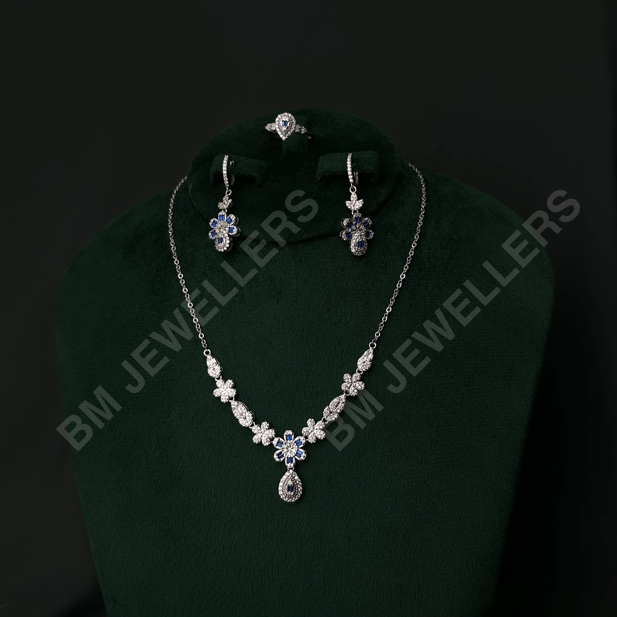 The Sapphire Flower Pear Halo Suite By BM Jewellers