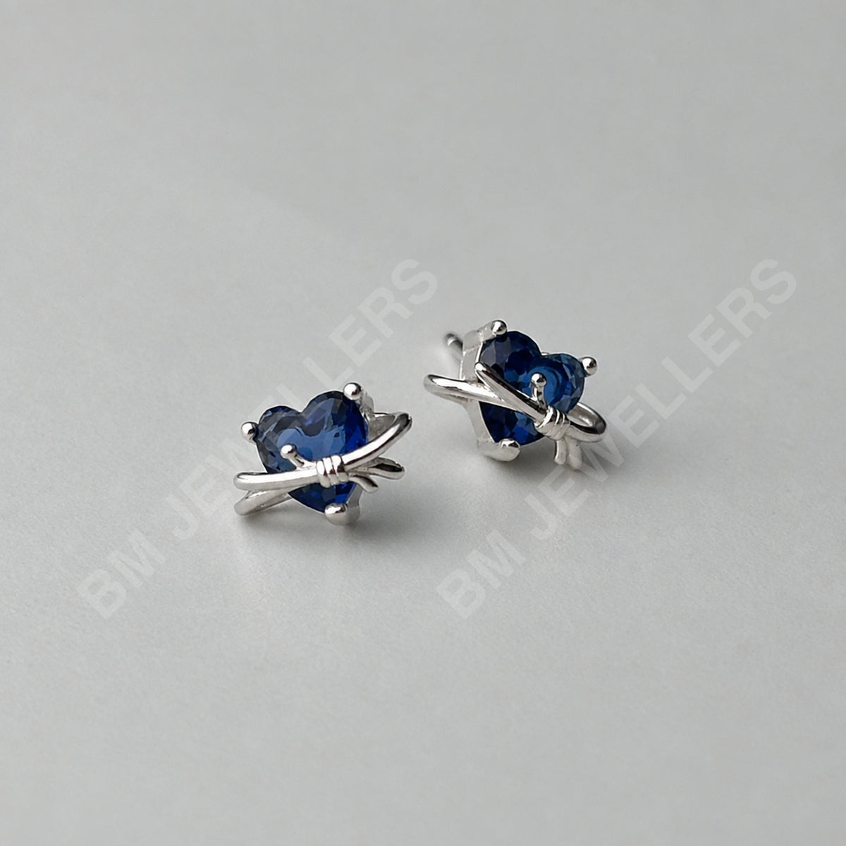 "The Blue Butterfly Pear Drop Set" Blue Sapphire Pendant Necklace & Ear Studs in 925 Silver By BM Jewellers