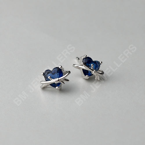 "The Blue Butterfly Pear Drop Set" Blue Sapphire Pendant Necklace & Ear Studs in 925 Silver By BM Jewellers
