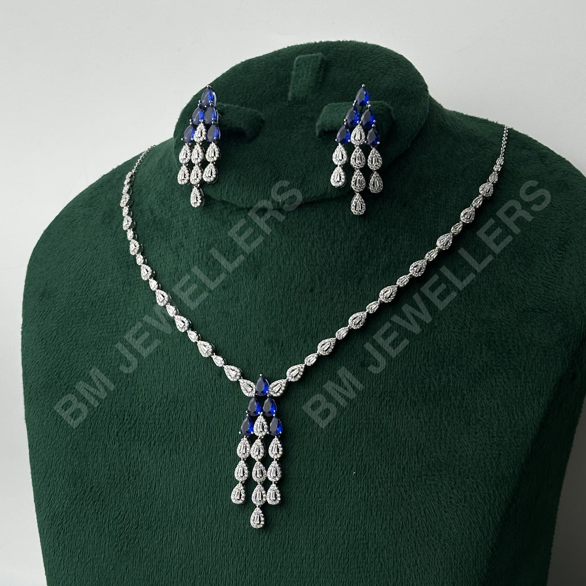 "The Sapphire Pear Tiered Chandelier Suite" Blue Topaz 4-Piece Set in 925 Silver BM Jewellers