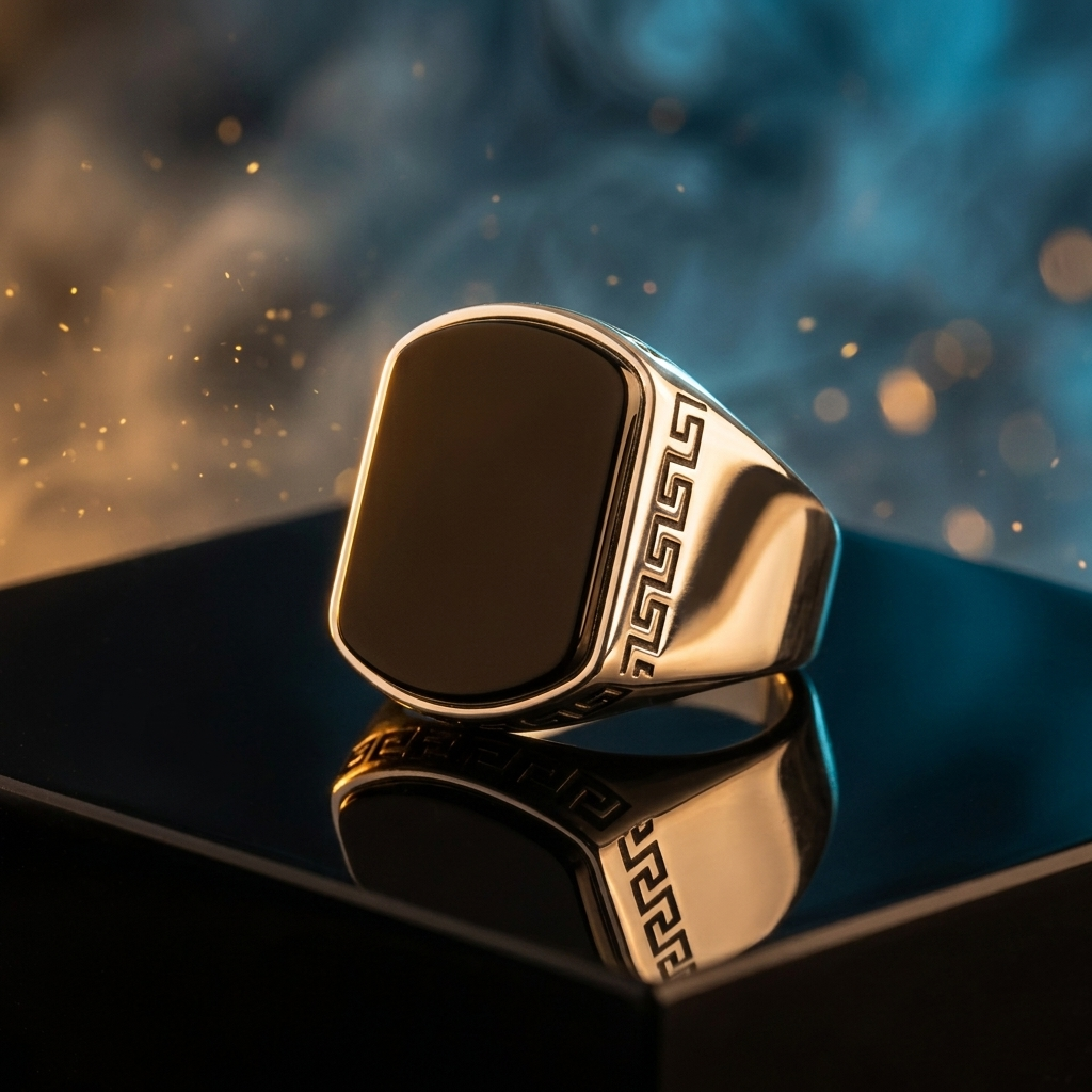 Men Signet Ring with Black Onyx(Black Aqeeq)
