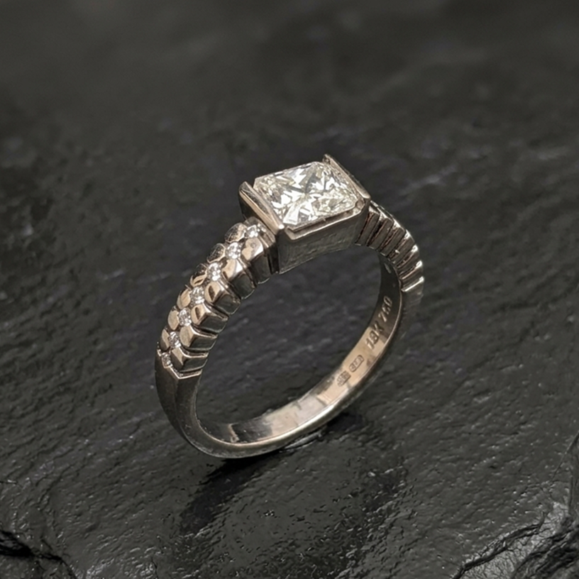 Princess Cut Moissanite Engagement Ring in Sterling Silver