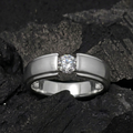 Moissanite Solitaire Ring – Brushed Faux-Tension Wedding Band