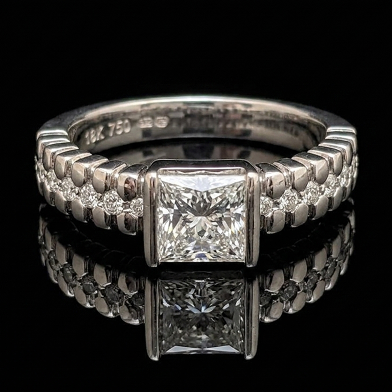 Princess Cut Moissanite Engagement Ring in Sterling Silver