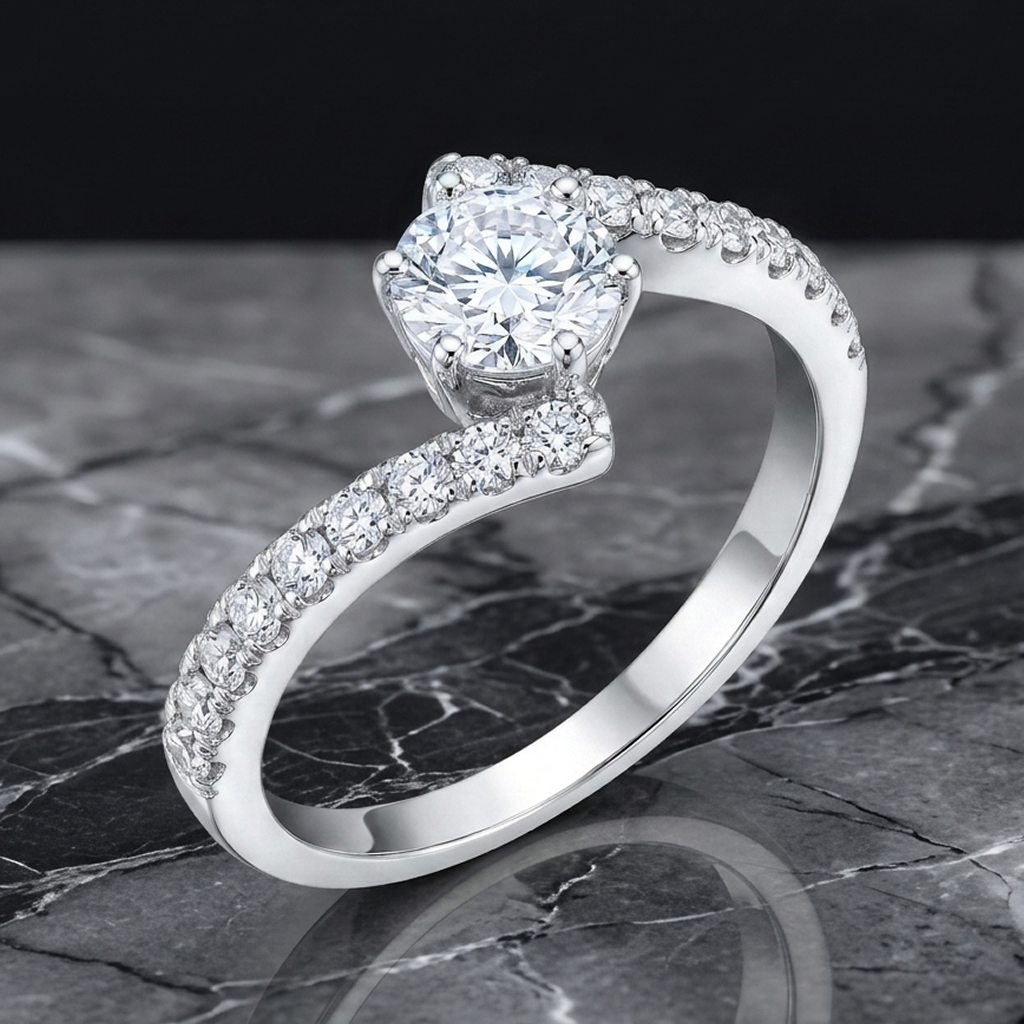Wave Swirl Pavé Moissanite Solitaire Ring – BM Jewelers