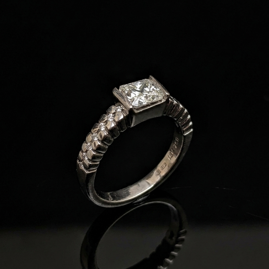 Princess Cut Moissanite Engagement Ring in Sterling Silver