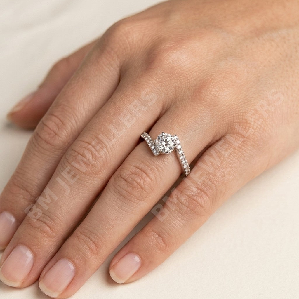 [wm-applied] - 925 Sterling Silver Wave Swirl Pavé Moissanite Solitaire Ring – for Men - BM Jewellers (Image 1 of 4)