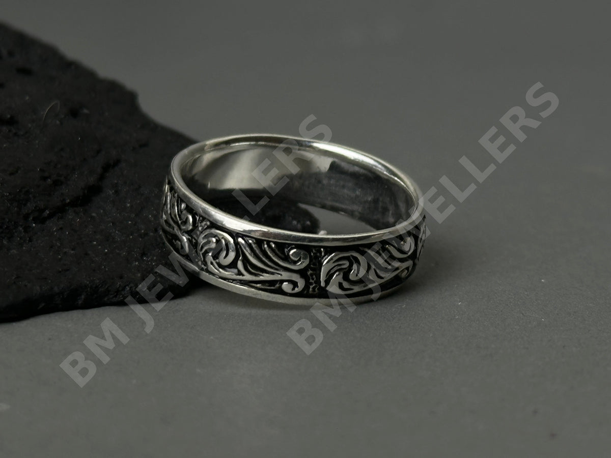 [wm-applied] - 925 Sterling Silver Scroll Band Ring – Antiqued Vintage Filigree Swirl Ring for Men & Women for Men - BM Jewellers (Image 6 of 10)