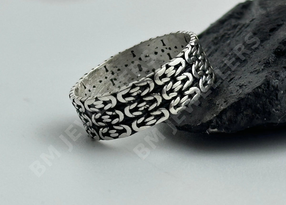 [wm-applied] - 925 Sterling Silver Handmade Sterling Silver Byzantine Chain Link Ring Band for Men - BM Jewellers (Image 6 of 6)