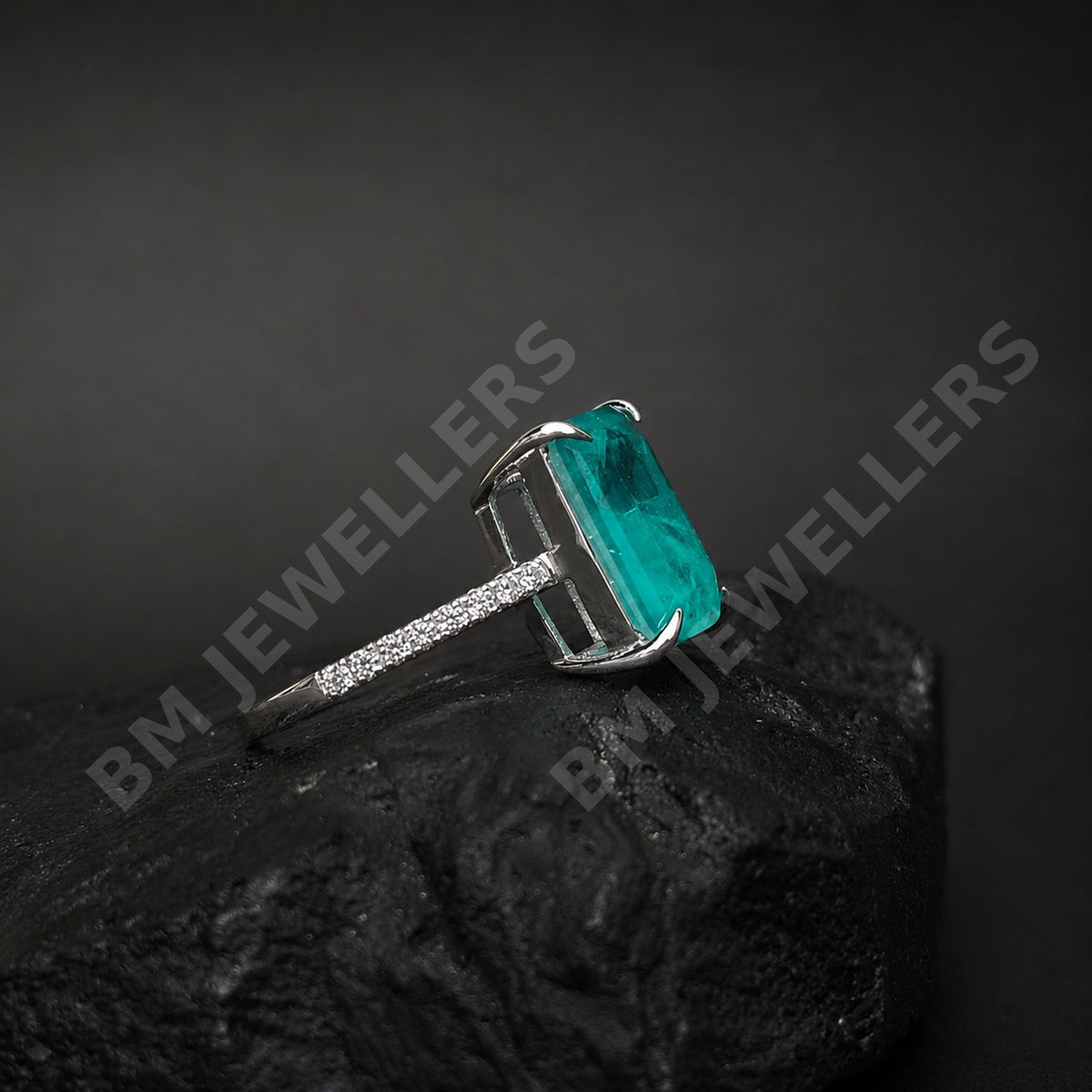 [wm-applied] - 925 Sterling Silver Radiant Emerald Cut Blue Synthetic Topaz Statement Ring for Women - BM Jewellers (Image 6 of 7)