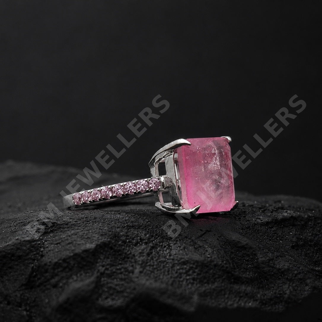 [wm-applied] - 925 Sterling Silver Radiant Cushion Cut Pink Topaz Cocktail Ring for Women - BM Jewellers (Image 6 of 6)