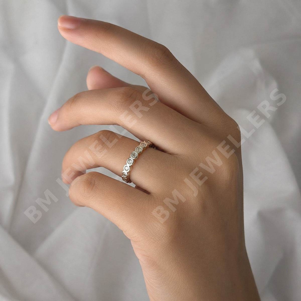 [wm-applied] - 925 Sterling Silver Modern Round Brilliant Full Bezel-Set Full-Eternity Band for Men - BM Jewellers (Image 4 of 4)
