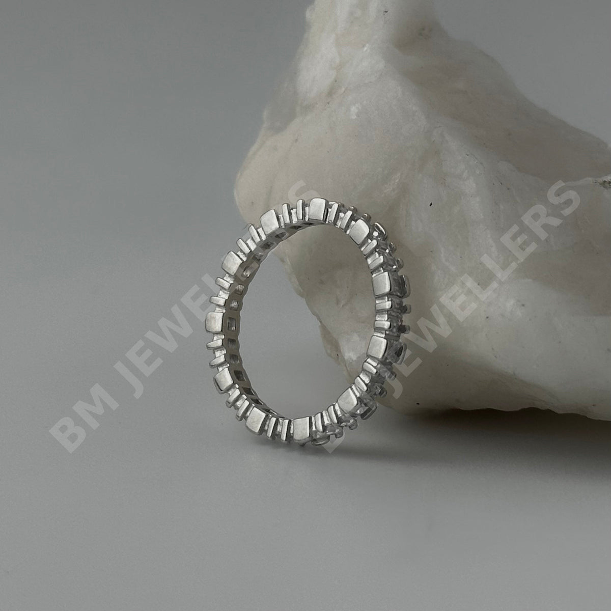 [wm-applied] - 925 Sterling Silver Premium Vertical Emerald-Cut Clear Gemstone Full-Eternity Band for Men - BM Jewellers (Image 1 of 3)