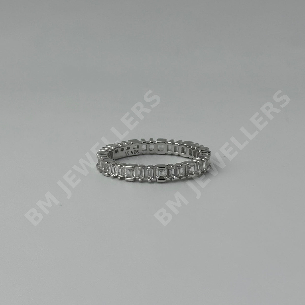 [wm-applied] - 925 Sterling Silver Premium Vertical Emerald-Cut Clear Gemstone Full-Eternity Band for Men - BM Jewellers (Image 2 of 3)