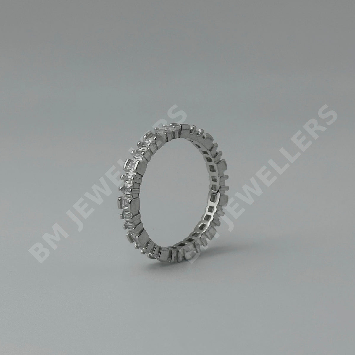 [wm-applied] - 925 Sterling Silver Premium Vertical Emerald-Cut Clear Gemstone Full-Eternity Band for Men - BM Jewellers (Image 3 of 3)