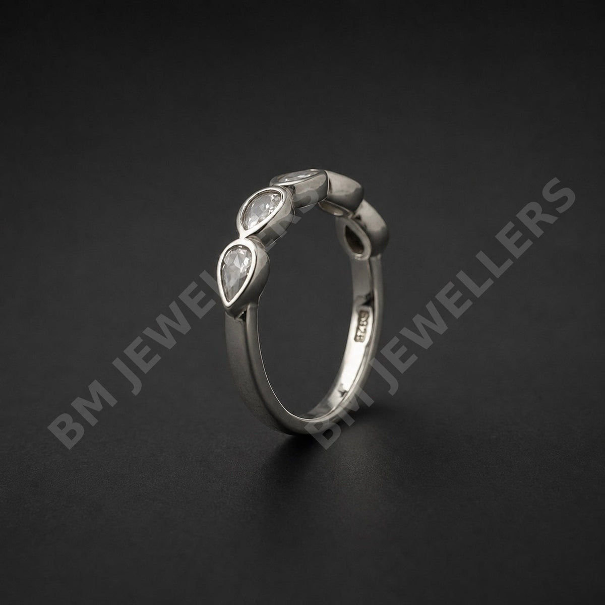 [wm-applied] - 925 Sterling Silver Modern Pear-Cut Full Bezel-Set Half-Eternity Band for Men - BM Jewellers (Image 3 of 3)