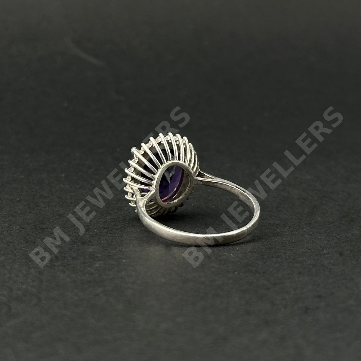[wm-applied] - 925 Sterling Silver Royal Oval Purple Amethyst Classic Brilliant Halo Cocktail Ring for Men - BM Jewellers (Image 2 of 3)